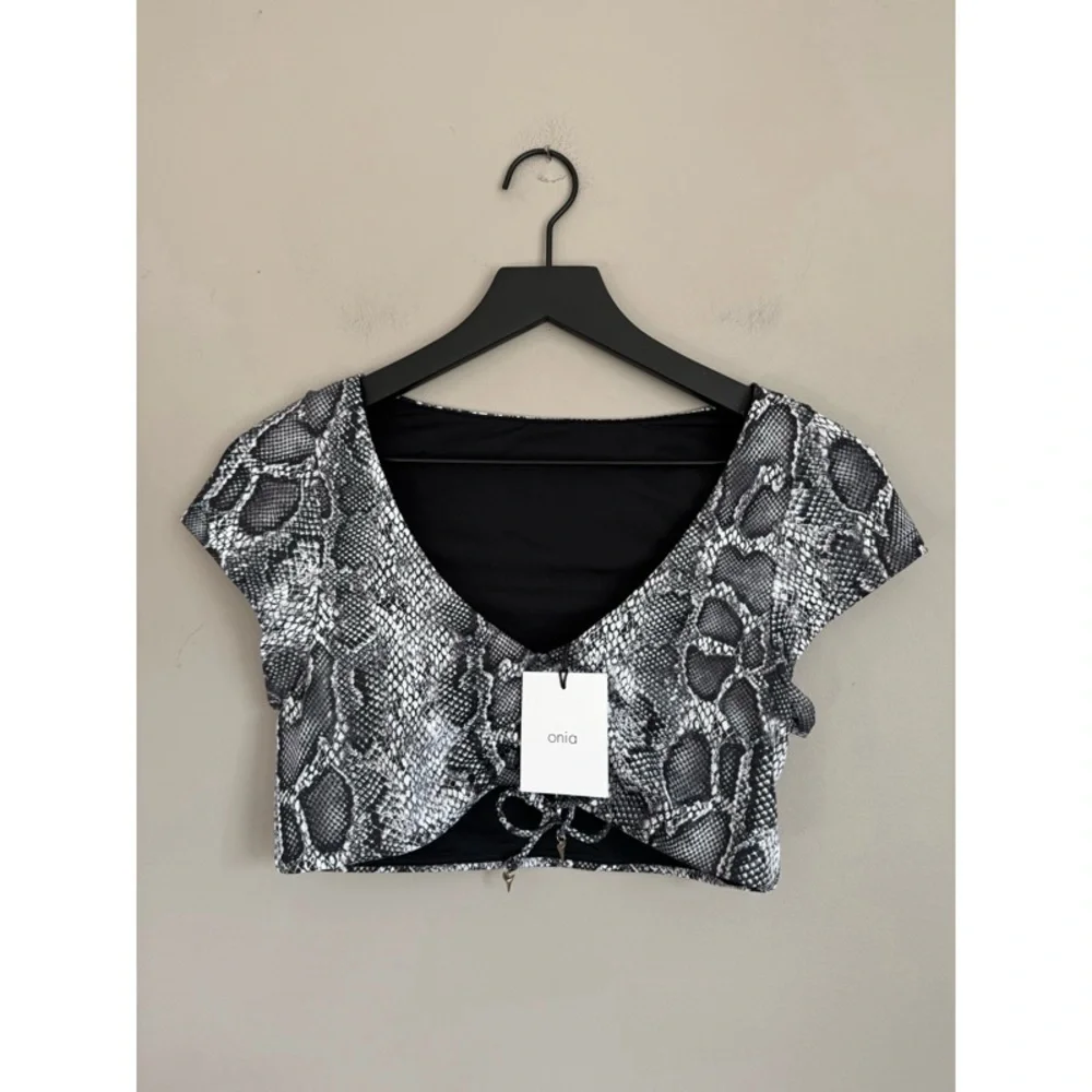 NEW ONIA Mara Bikini Top in Foil Snake Grey